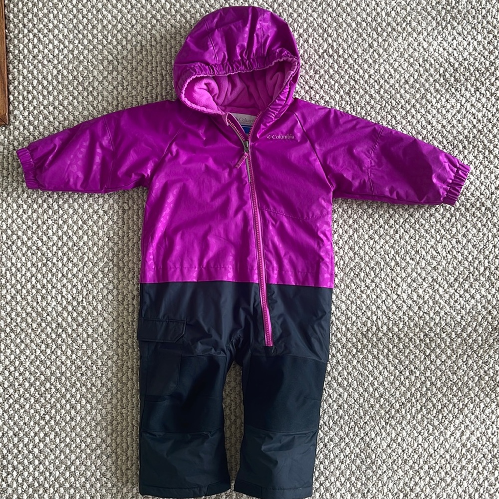 Columbia one piece snow suit, pink leopard